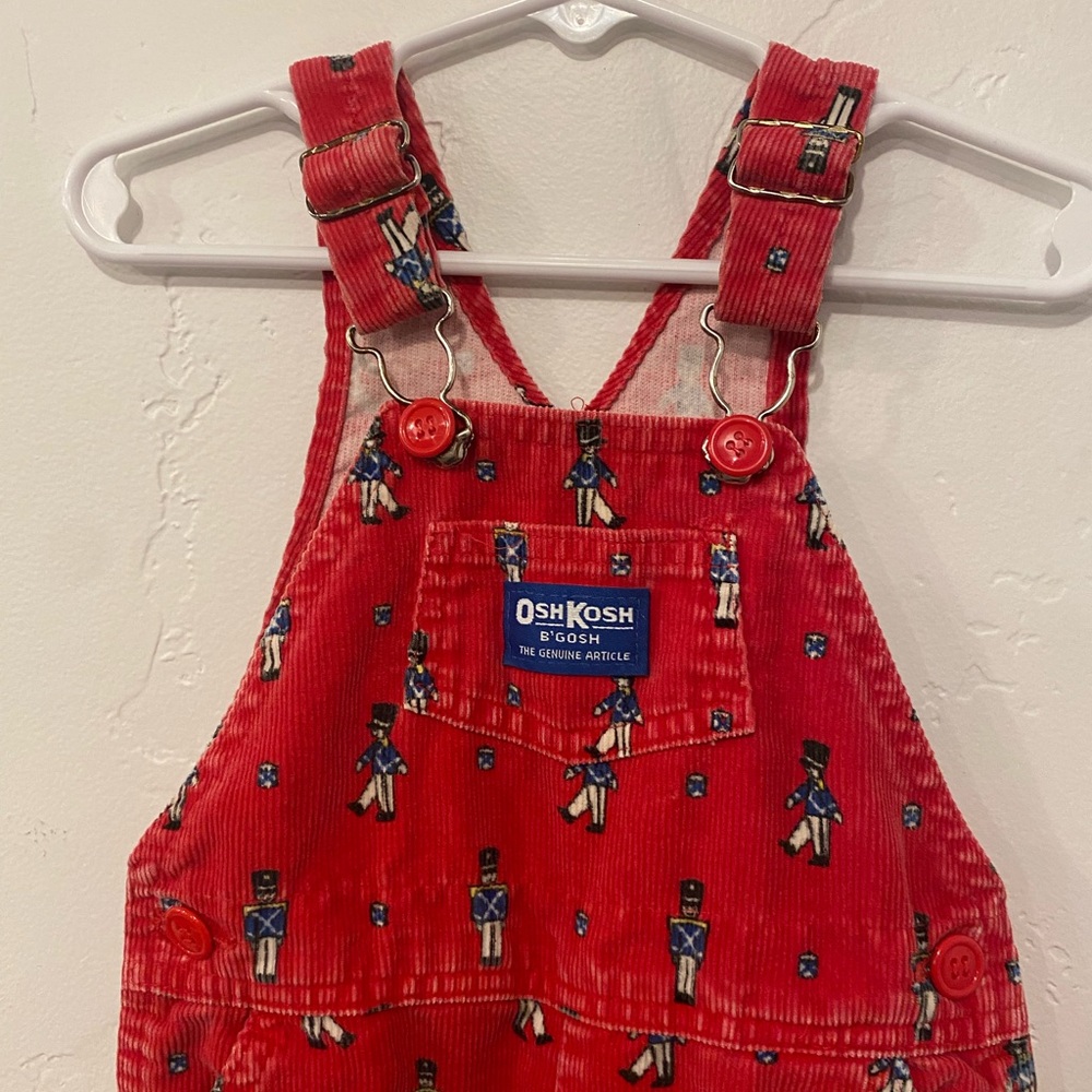 Oshkosh B’gosh Vestbak Vintage corduroy soldier print red overalls